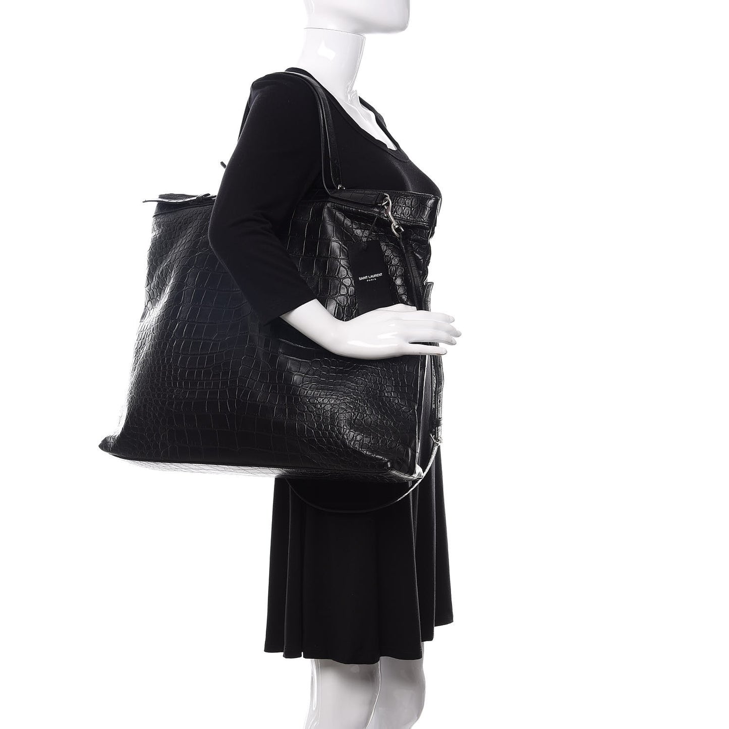 Calfskin Crocodile Embossed ID Bag Black