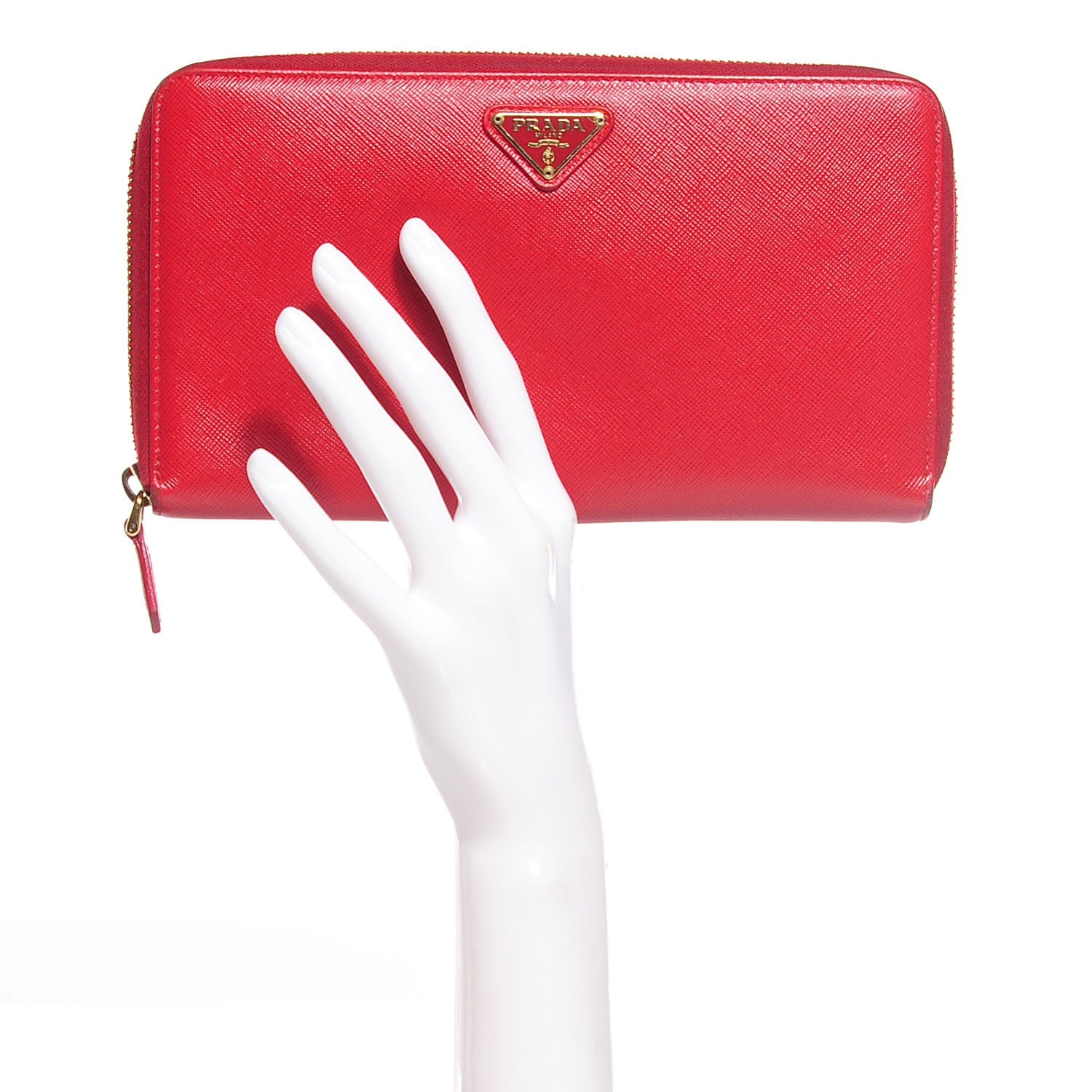 Prada Saffiano Metal Zip Around Wallet Fuoco 2 of 10