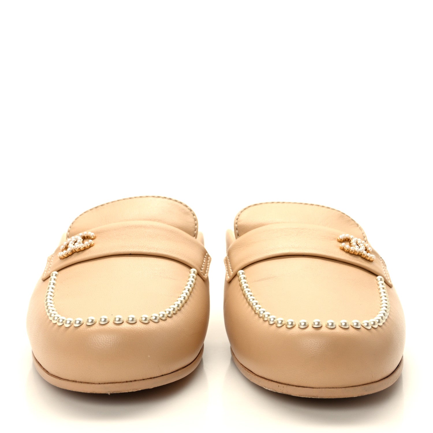 Chanel Lambskin Pearl CC Mules 36.5 Beige 2 of 9
