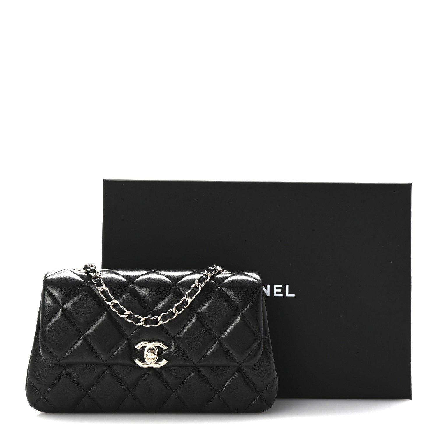 Chanel Lambskin Quilted Rectangular Phone Holder Clutch With Chain Black 11 of 11