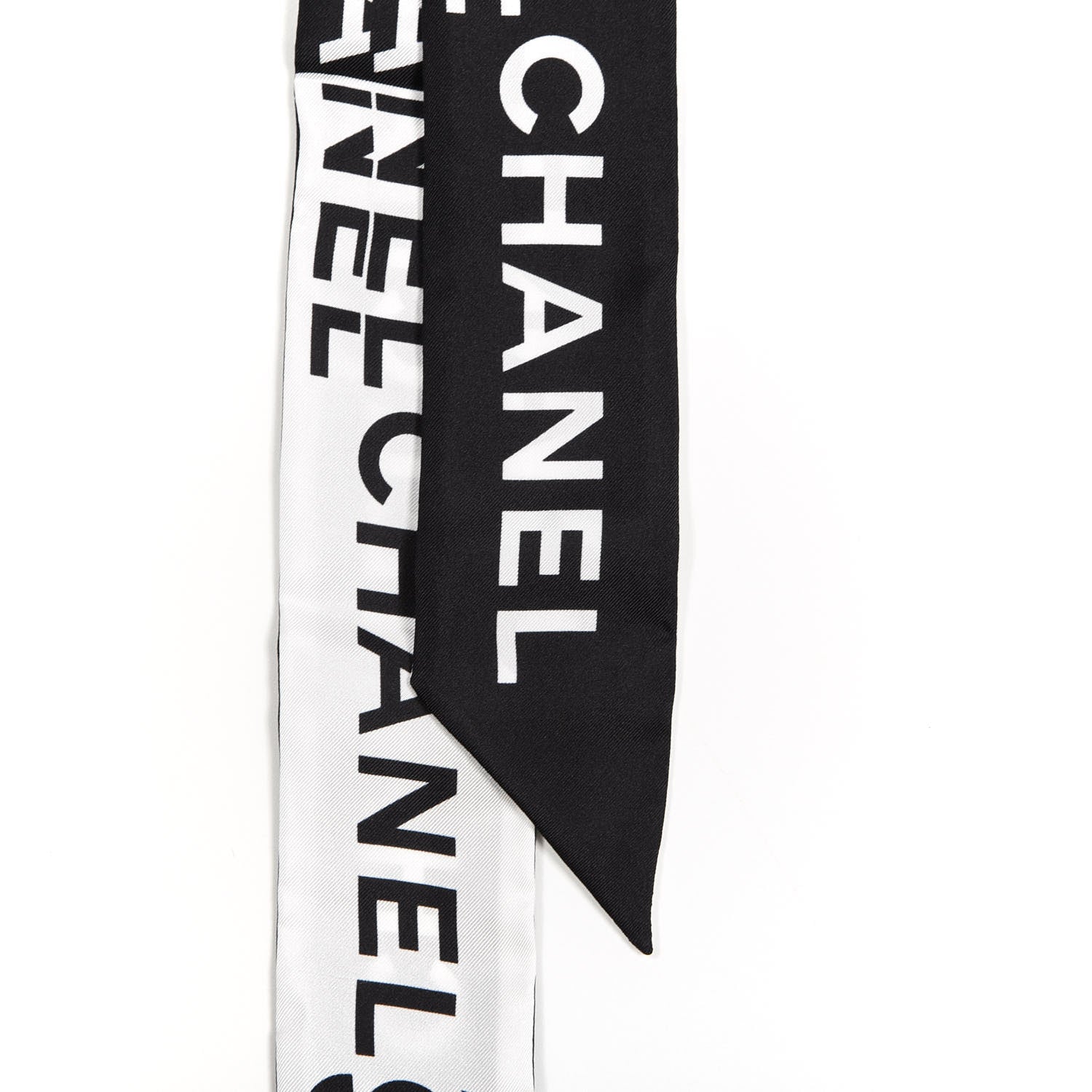Chanel Silk Logo Slim Bandeau Scarf Black White 2 of 4