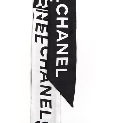 Chanel Silk Logo Slim Bandeau Scarf Black White 2 of 4