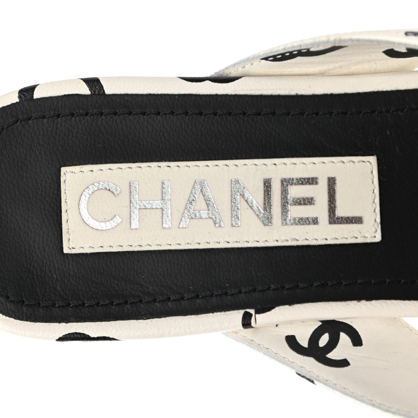 Lambskin Printed CC Thong Sandals 38 White Black