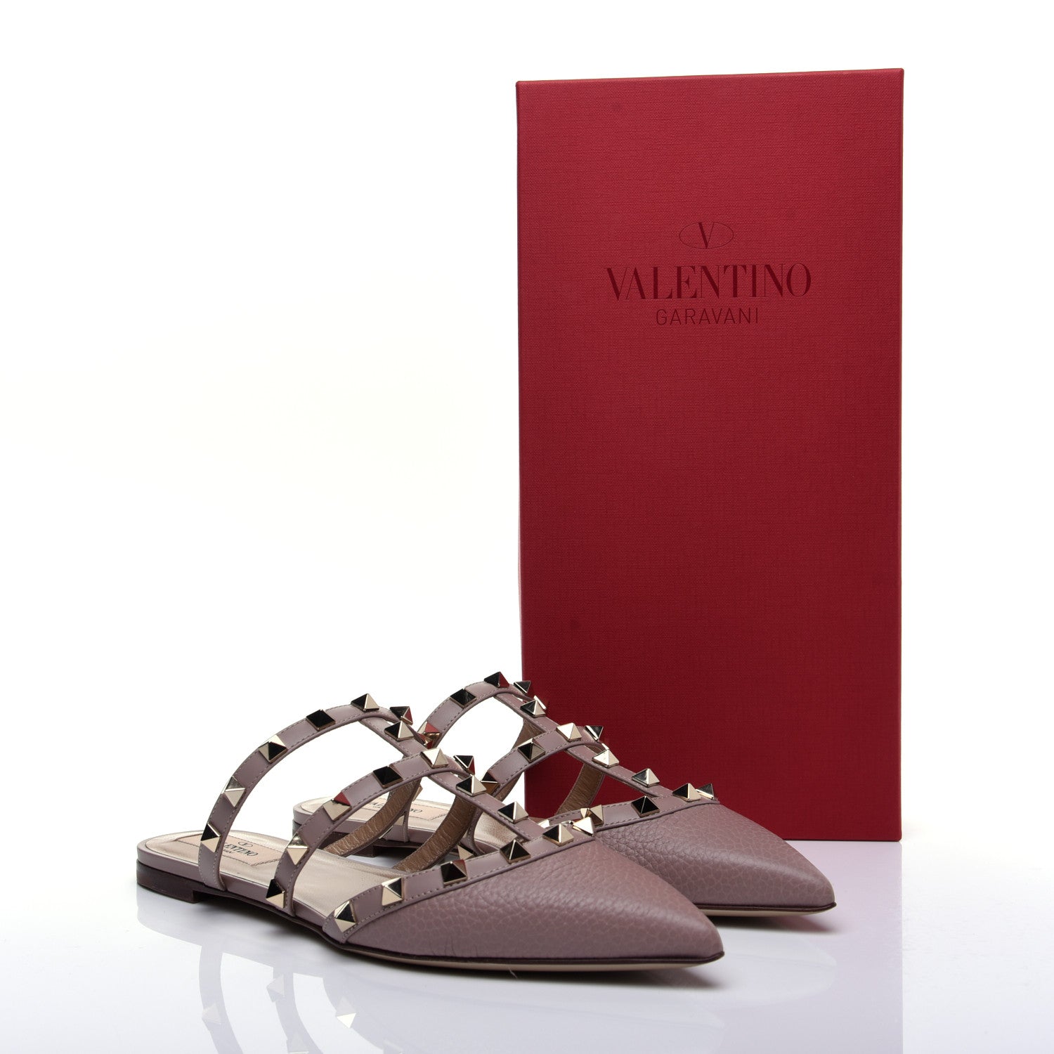 Valentino Garavani Pebbled Calfskin Rockstud Flat Cage Mules 36.5 Poudre 11 of 11