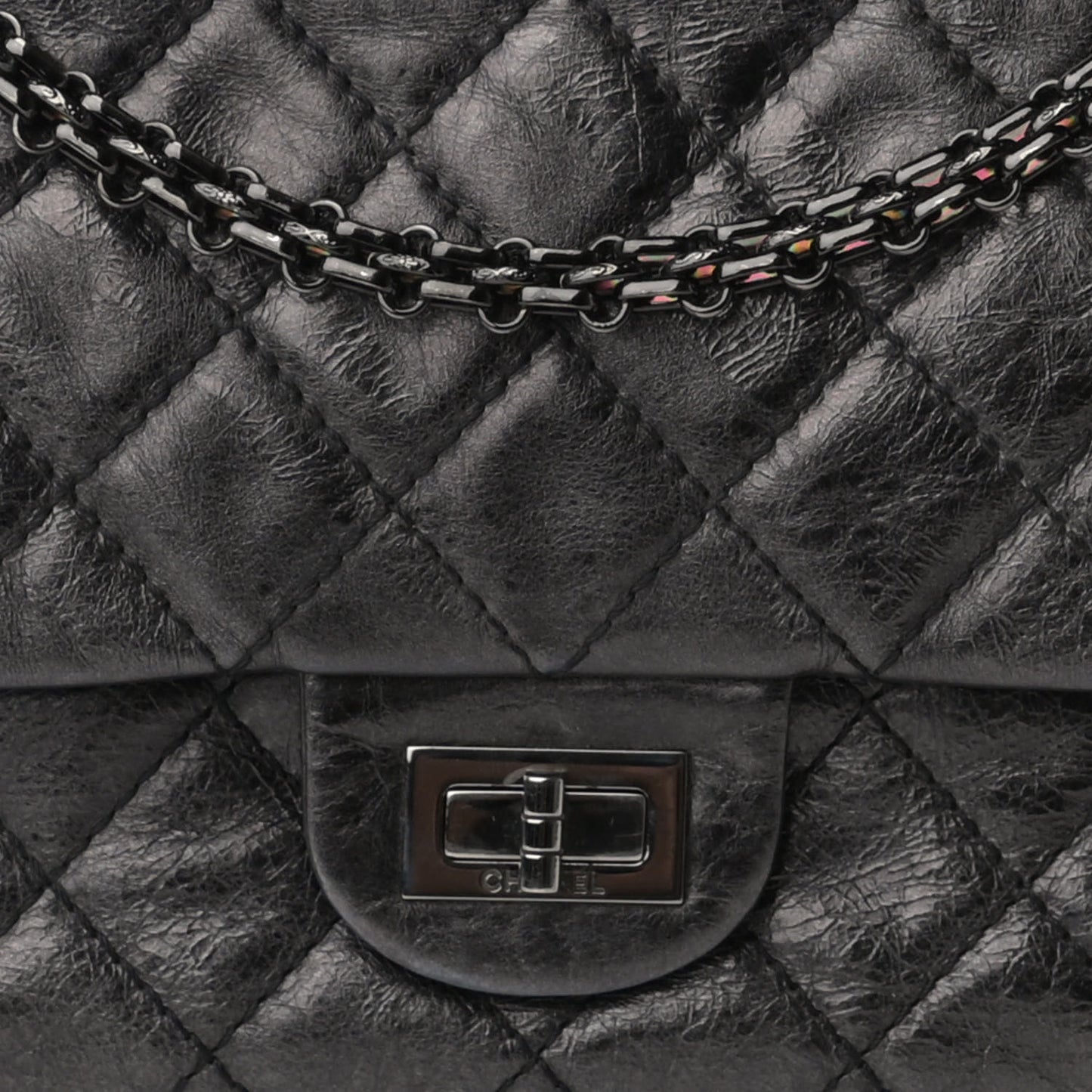 Metallic Aged Calfskin Quilted 2.55 Reissue 226 Flap Dark Silver