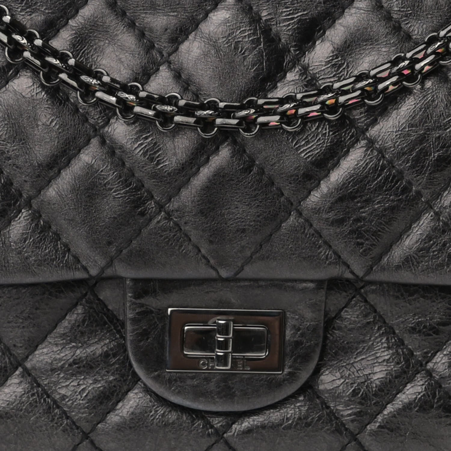 Chanel Metallic Aged Calfskin Quilted 2.55 Reissue 226 Flap Dark Silver 8 of 11