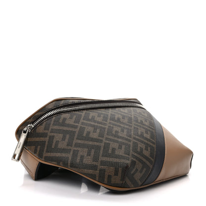 Fendi Glazed Fabric Vitello Cover FF 1974 Diagonal Bi-Color Belt Bag Tobacco Moro Sand Black 4 of 8