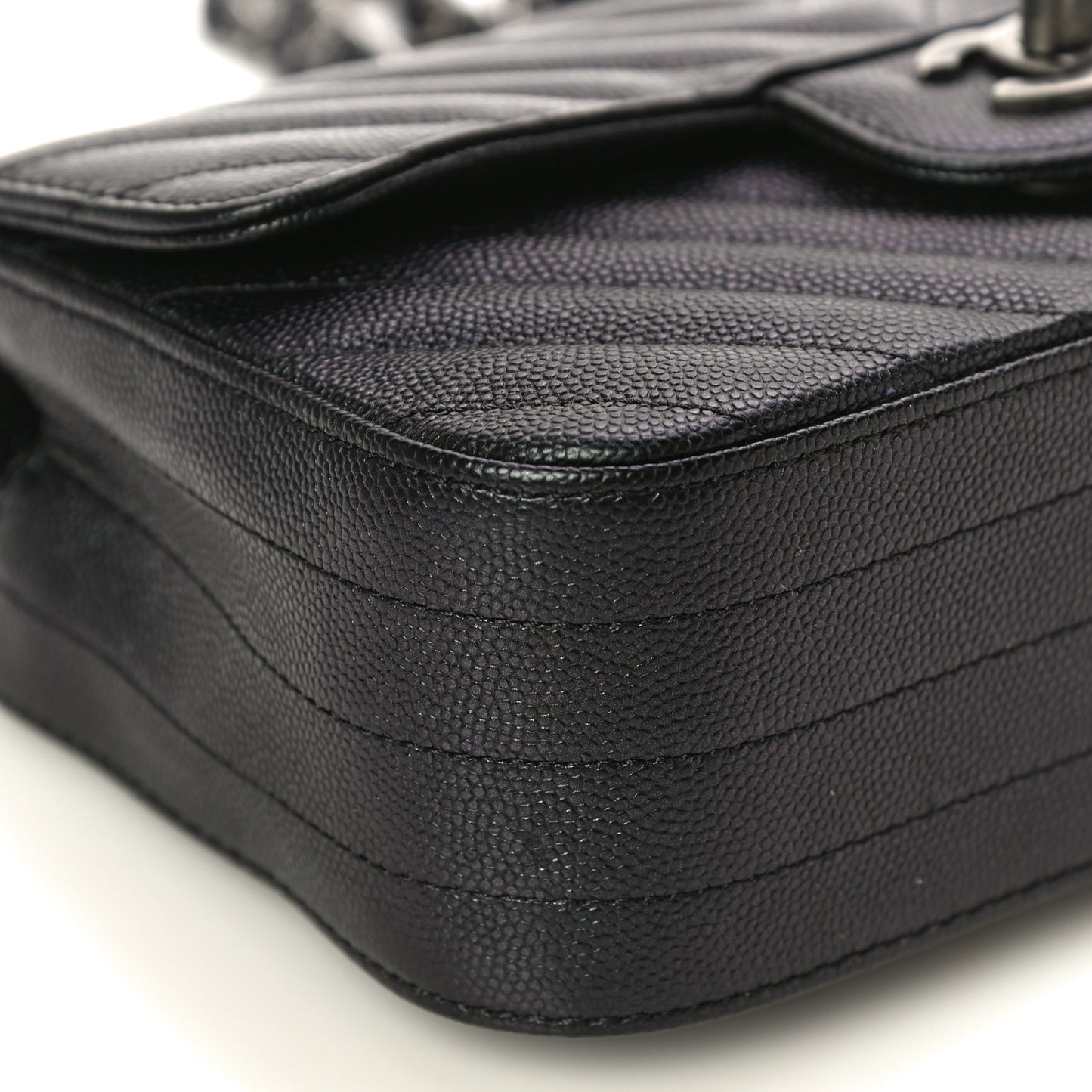 Iridescent Caviar Chevron Quilted Mini Rectangular Flap Black