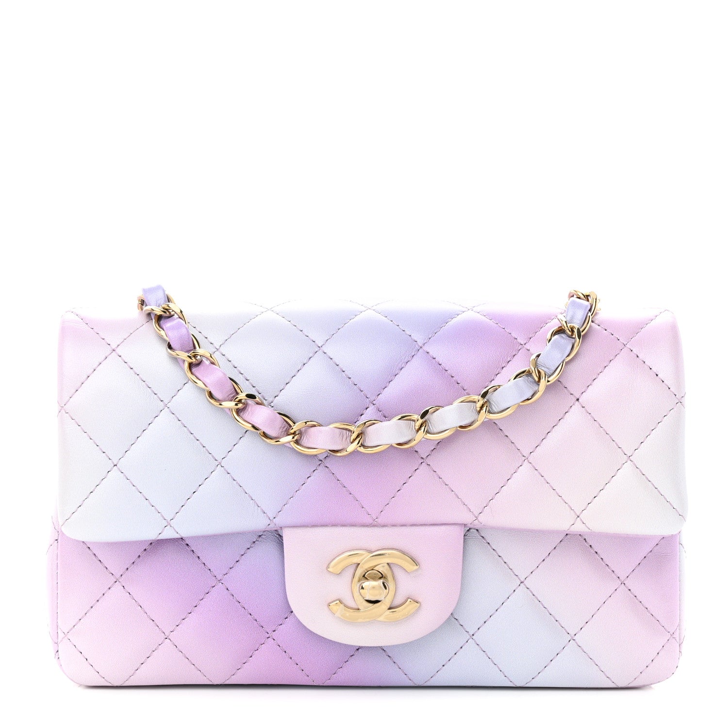 Chanel Lambskin Quilted Tie Dye Ombre Mini Rectangular Flap Purple Blue Pink 1 of 10