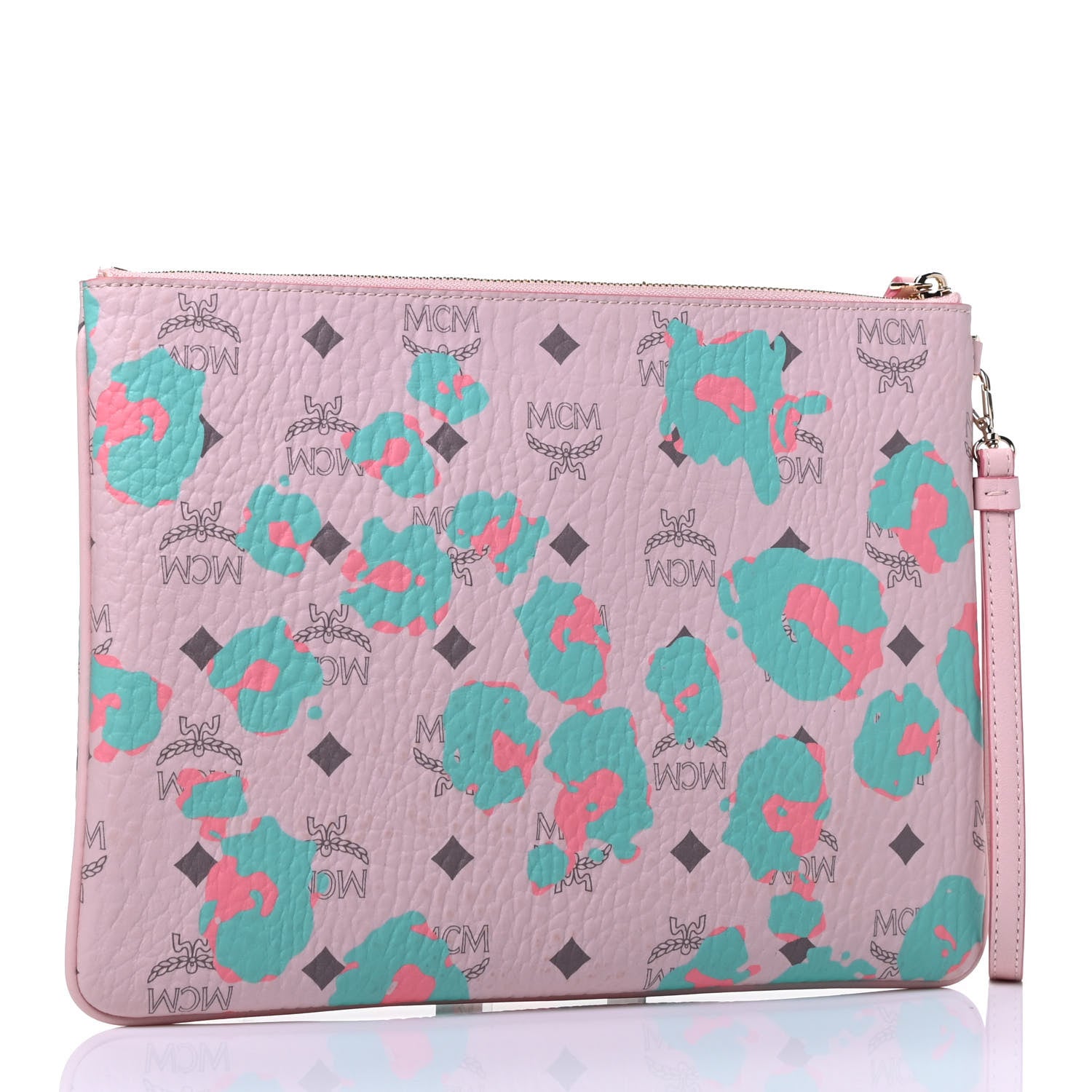 MCM Visetos Floral Leopard Wristlet Zip Pouch Pink 3 of 7
