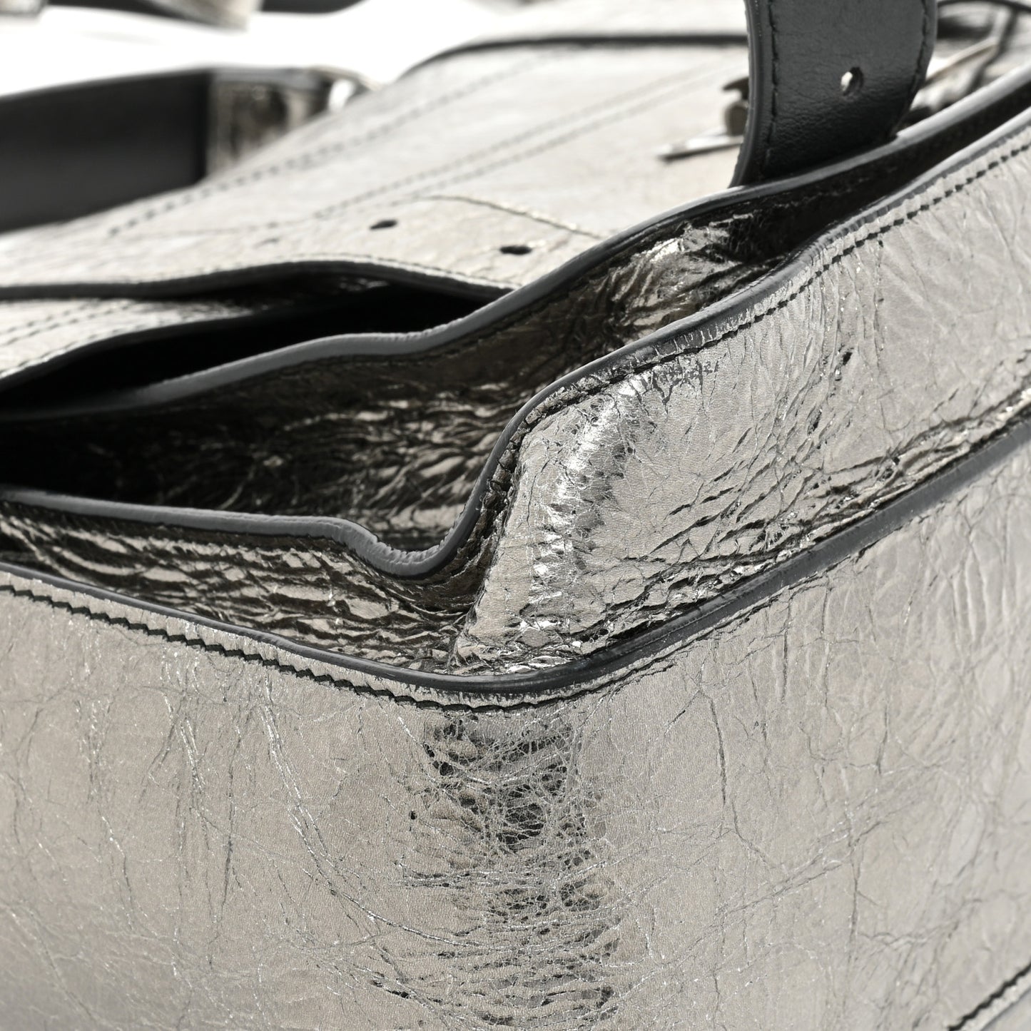 Metallic Paper Lambskin Medium PS1 Plus Zip Satchel Gun Metal