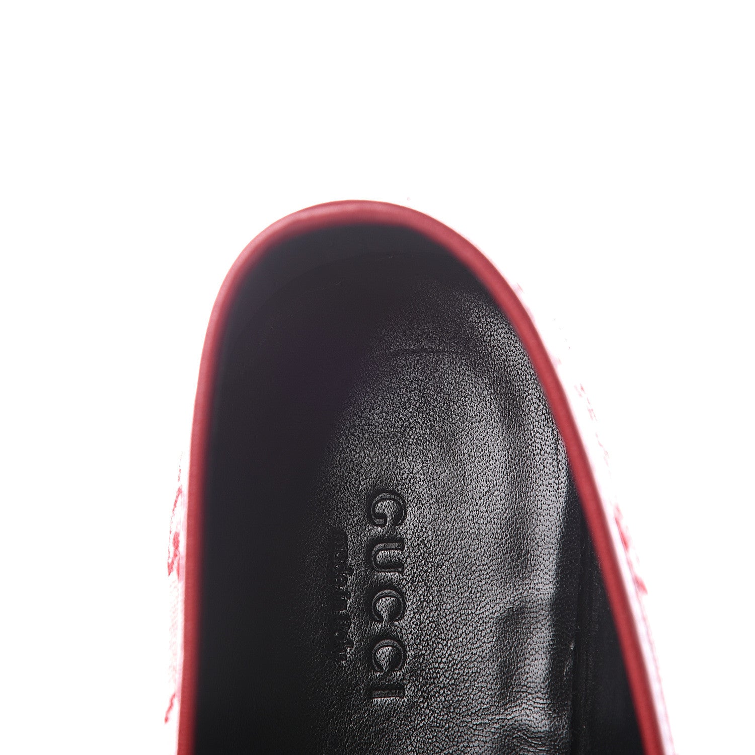 Gucci Canvas GG Monogram Horsebit Womens Jordaan Loafers 37.5 Gardenia Hibiscus Red 8 of 13