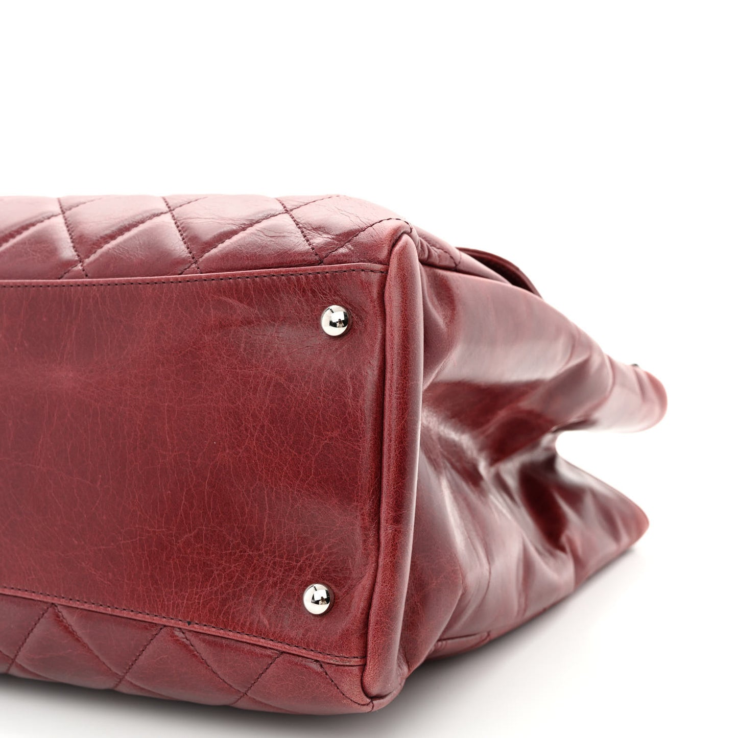 Glazed Calfskin Quilted Large CC Delivery Tote Burgundy