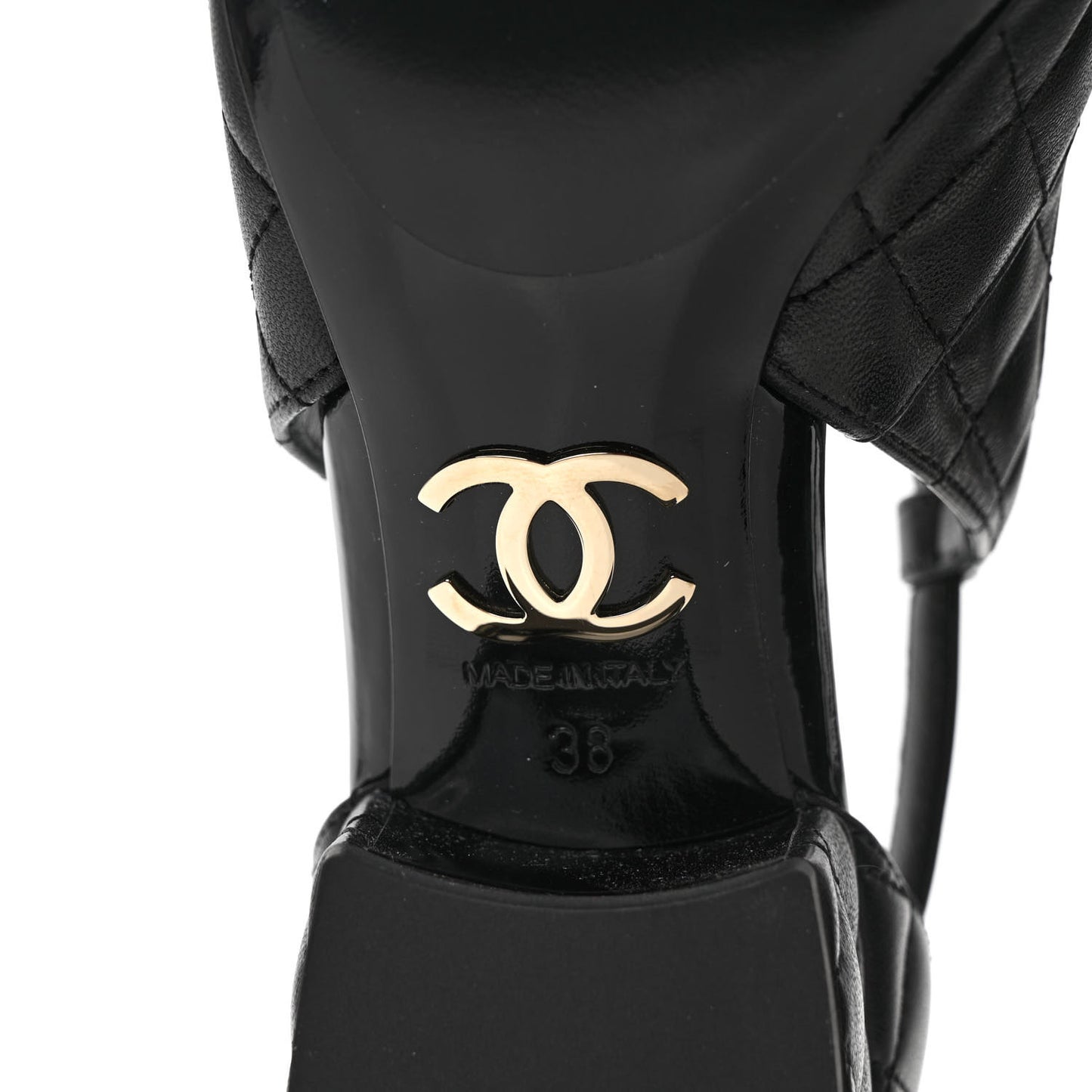 Lambskin Patent Quilted Cap Toe Mary Jane Flats 38 Black