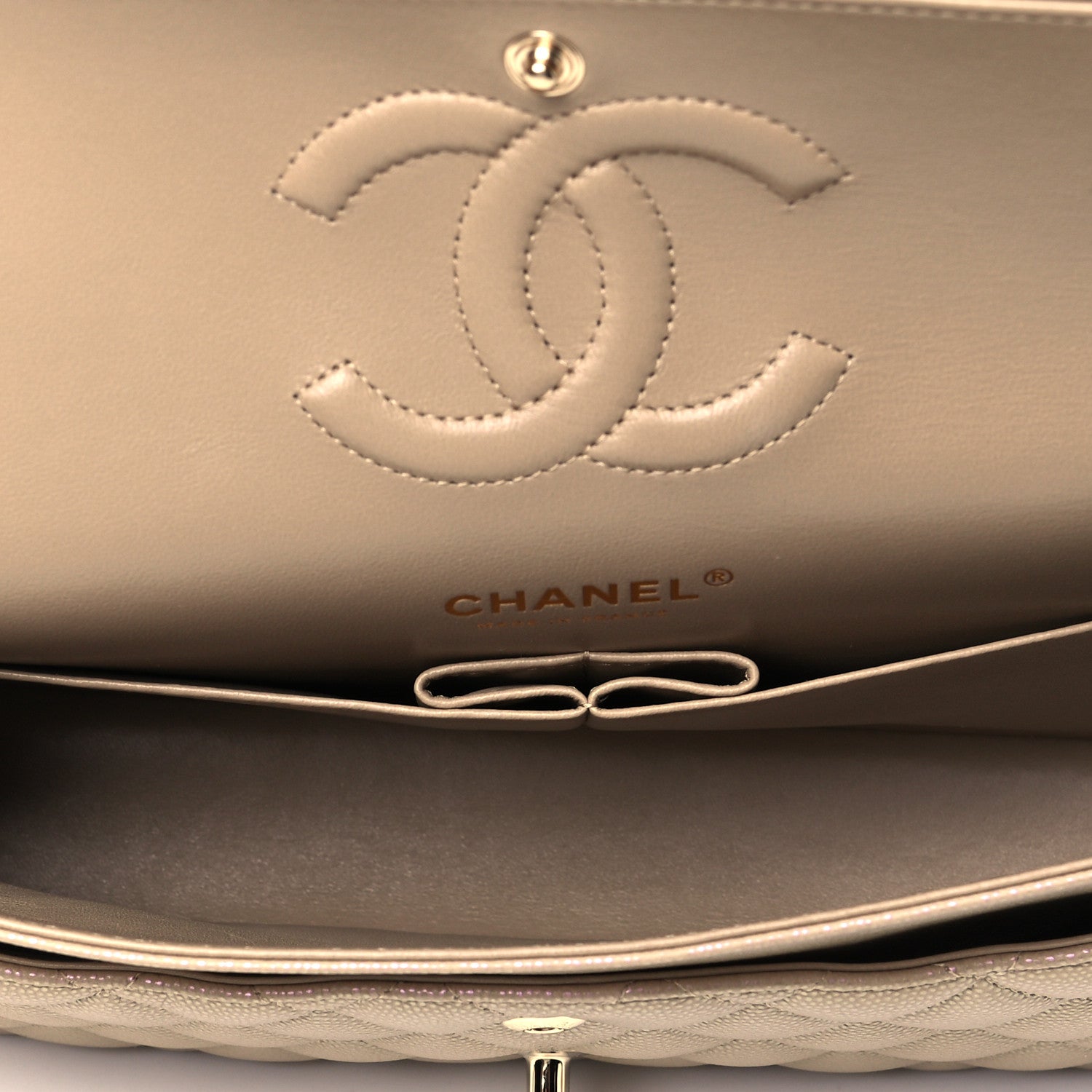 Chanel Iridescent Caviar Quilted Medium Double Flap Dark Beige 5 of 9