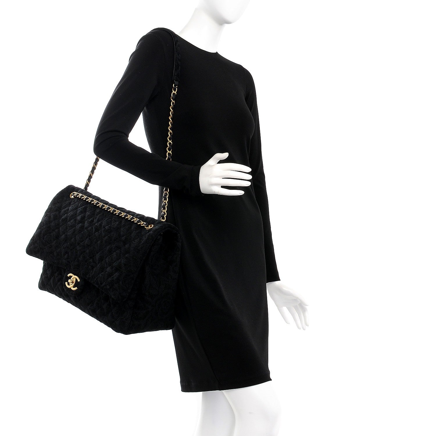 Chanel Velvet Camellia Stamped XXL Travel Flap Bag Black 2 of 9