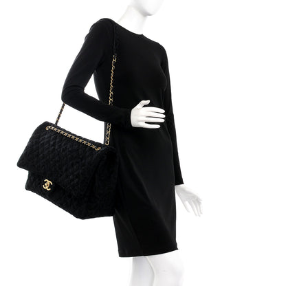 Chanel Velvet Camellia Stamped XXL Travel Flap Bag Black 2 of 9