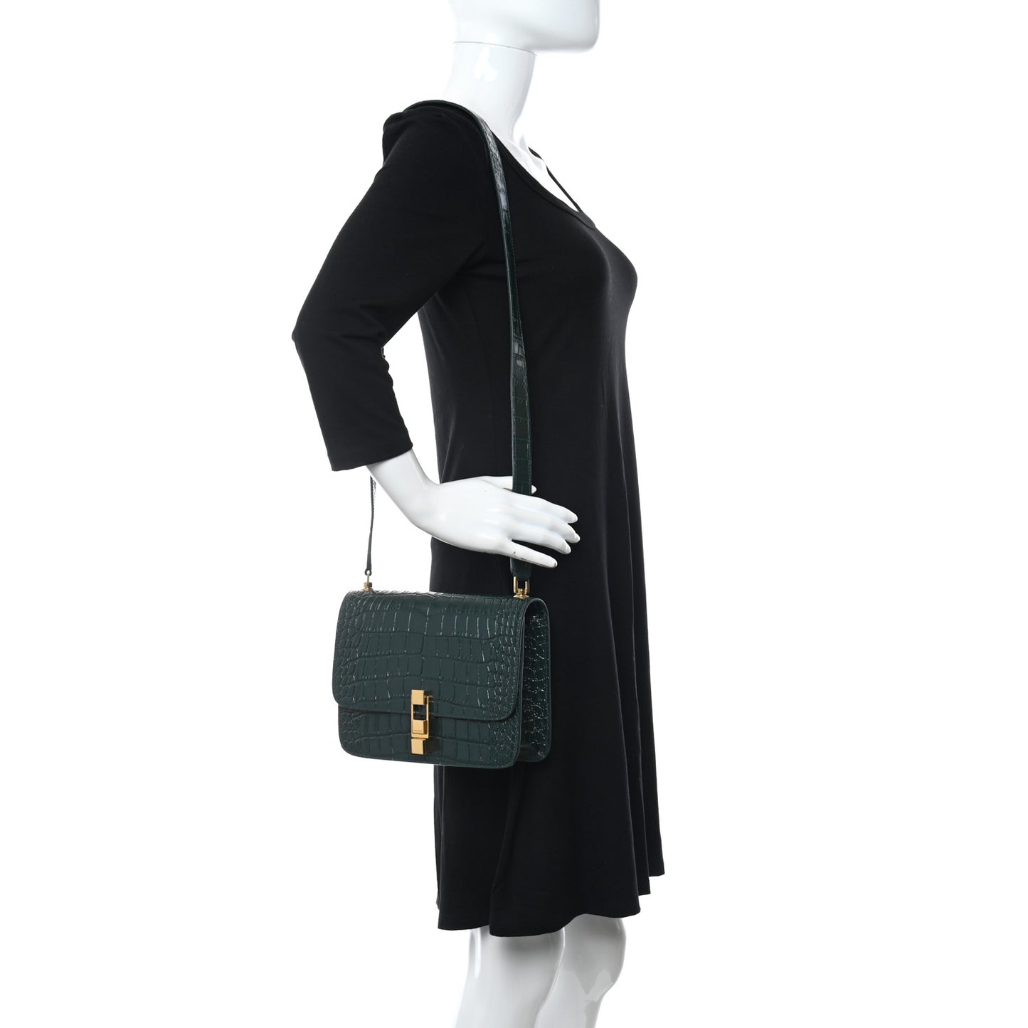 Calfskin Crocodile Embossed Carre Satchel Dark Mint