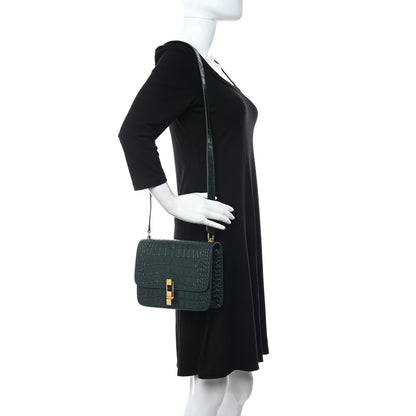 Saint Laurent Calfskin Crocodile Embossed Carre Satchel Dark Mint 2 of 9