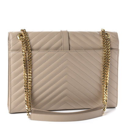 Saint Laurent Grain De Poudre Matelasse Chevron Large Monogram Satchel Dark Beige 3 of 14