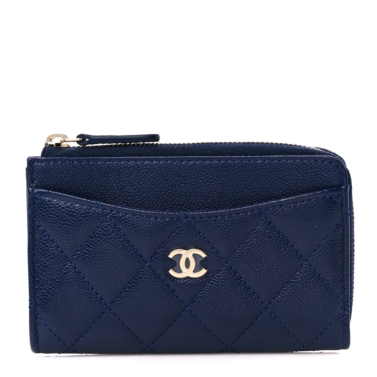 Chanel Caviar Quilted CC Zip Around Card Holder Navy 1 of 12