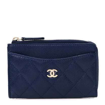 Chanel Caviar Quilted CC Zip Around Card Holder Navy 1 of 12