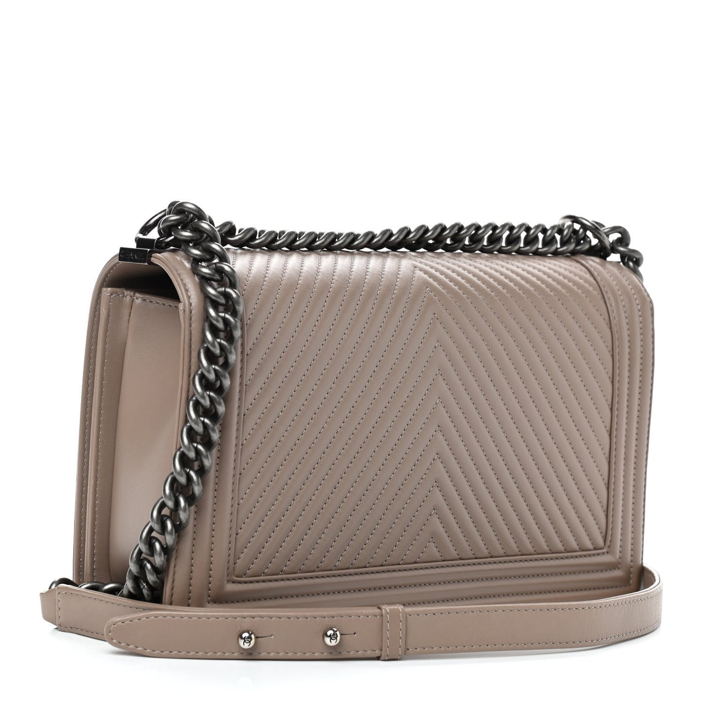 Calfskin Chevron Quilted New Medium Boy Flap Taupe