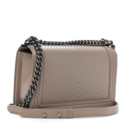 Chanel Calfskin Chevron Quilted New Medium Boy Flap Taupe 3 of 9