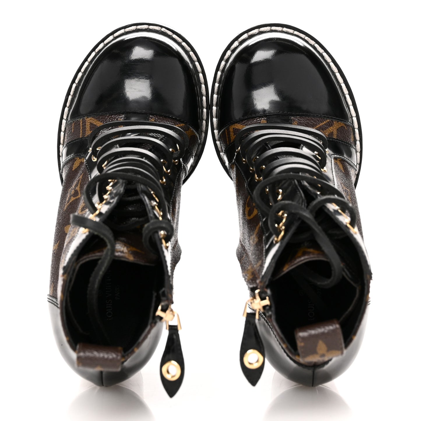 Patent Calfskin Monogram Star Trail Ankle Boots 35 Black