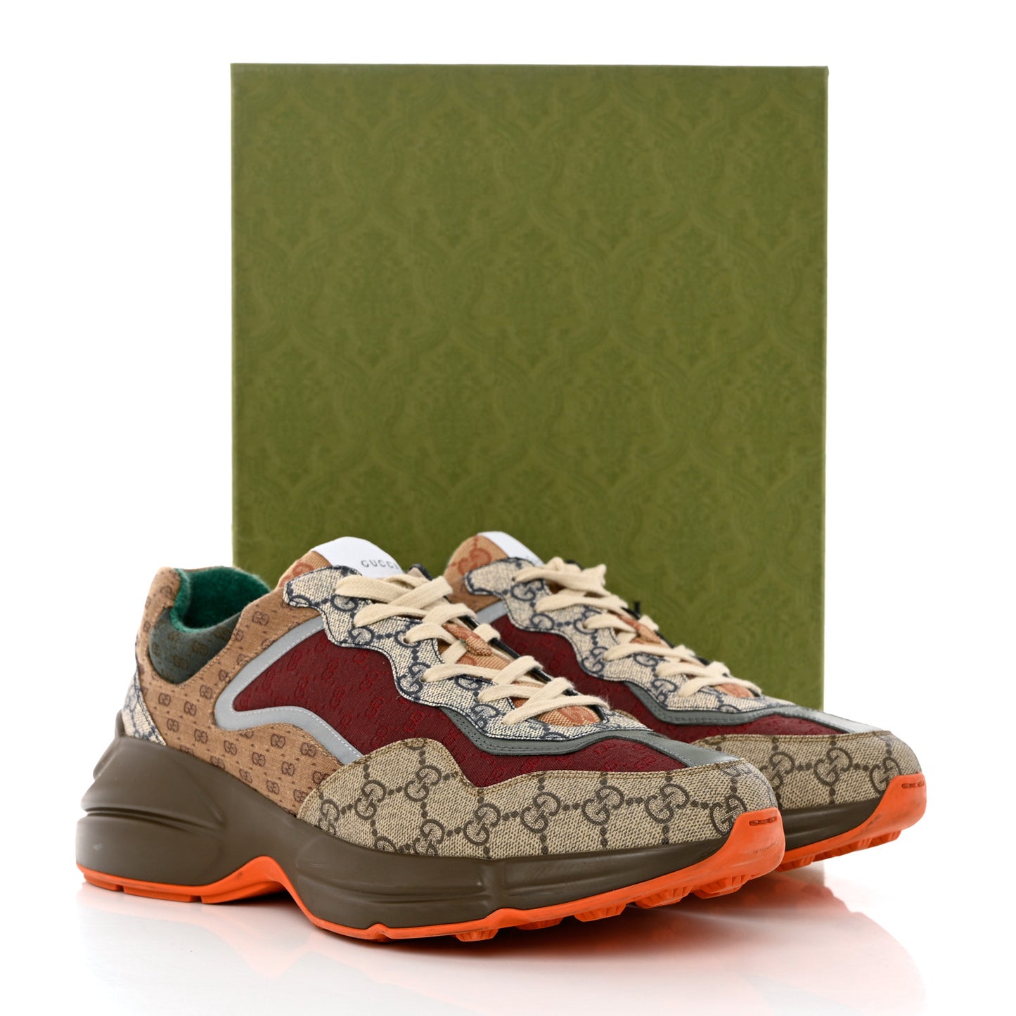GG Supreme Monogram Mix Monogram Mens Rhyton Sneakers 12 Bordeaux Beige Ebony