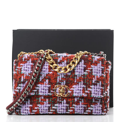 Chanel Tweed Quilted Large Chanel 19 Flap Red Purple Green 11 of 11