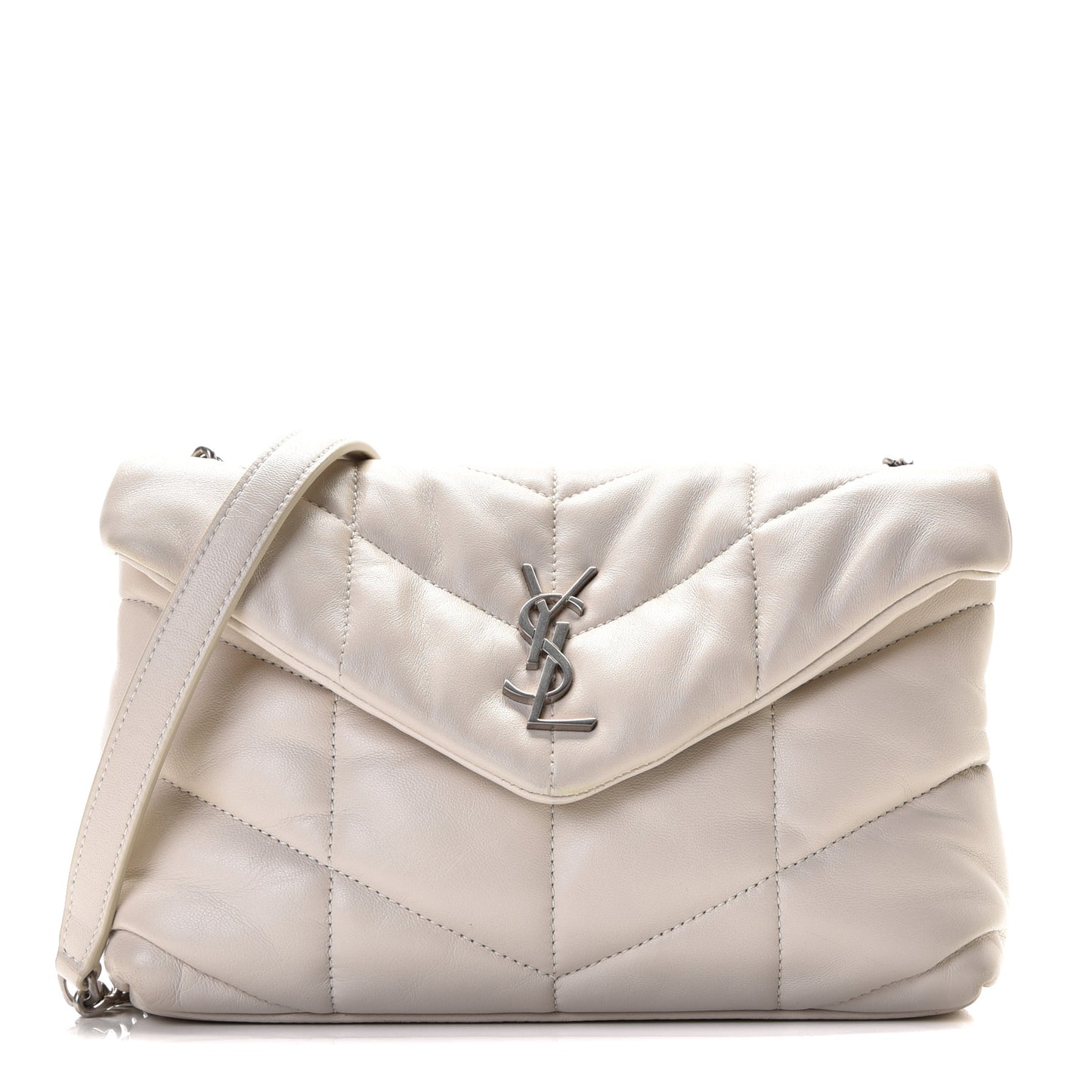 Lambskin Quilted Toy Loulou Puffer Monogram Chain Satchel Crema Soft