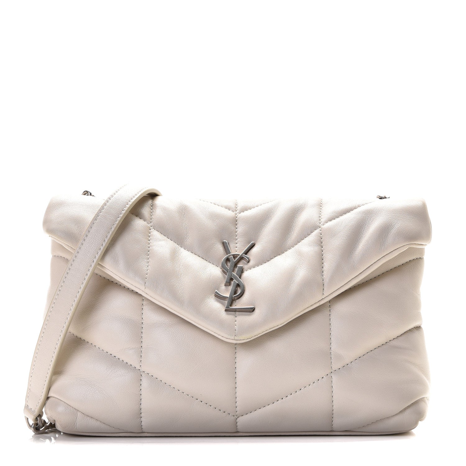 Saint Laurent Lambskin Quilted Toy Loulou Puffer Monogram Chain Satchel Crema Soft 1 of 6