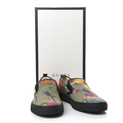 Gucci Canvas Miro Soft Calfskin Web Floral Snake Print Mens Dublin Slip On Sneakers 8 Militare Multicolor Black 10 of 10