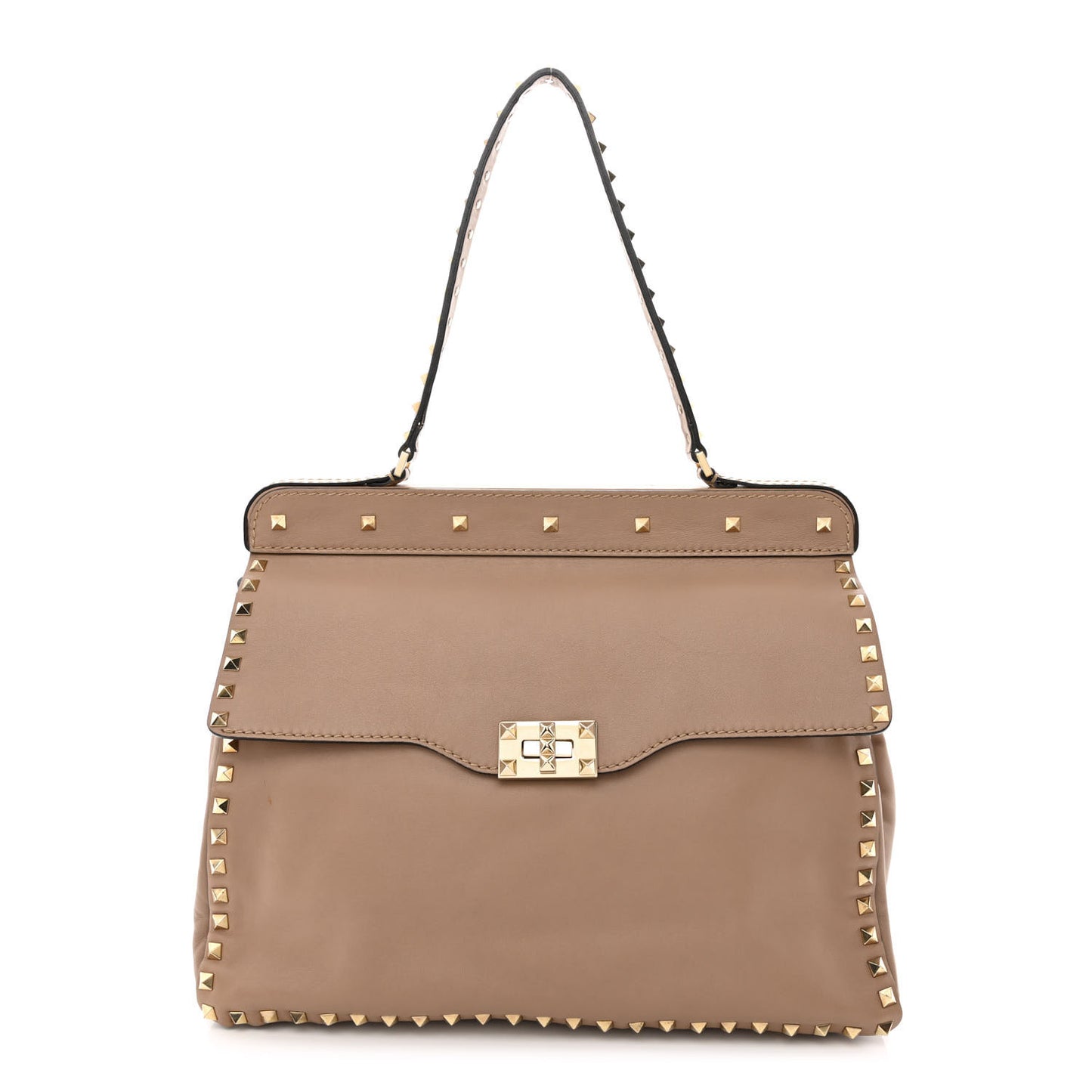 Nappa Rockstud Frame Handle Bag Poudre