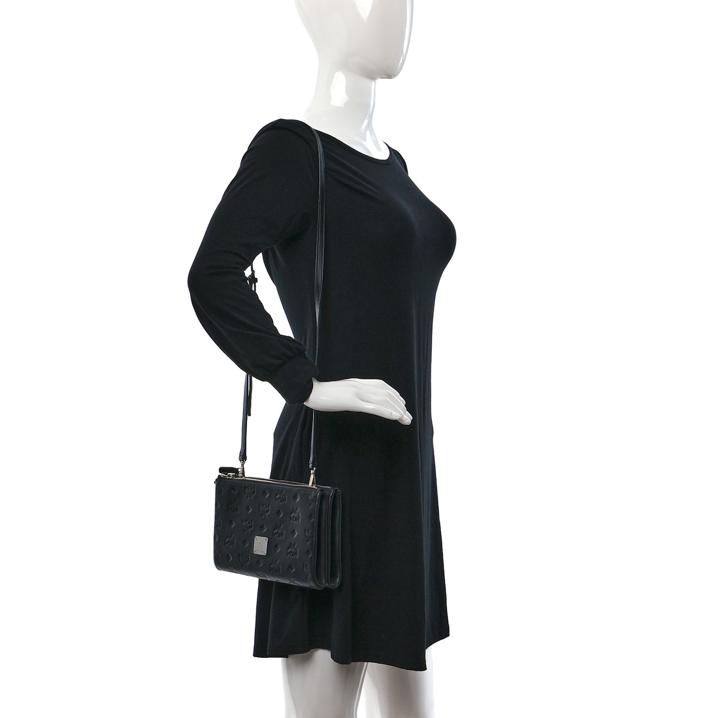 Calfskin Ottomar Monogram Crossbody Zip Messenger Pouch Black