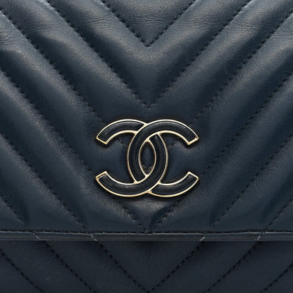 Chanel Calfskin Quilted Medium Daily Chevron Flap Navy Blue 8 of 10