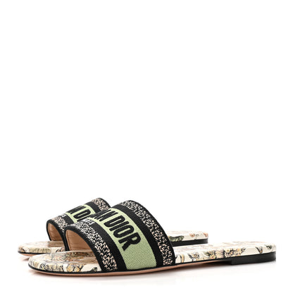 Christian Dior Canvas Canvas Embroidered Toile de Jouy Mexico Dway Flat Slide Sandals 37 White Yellow 3 of 9