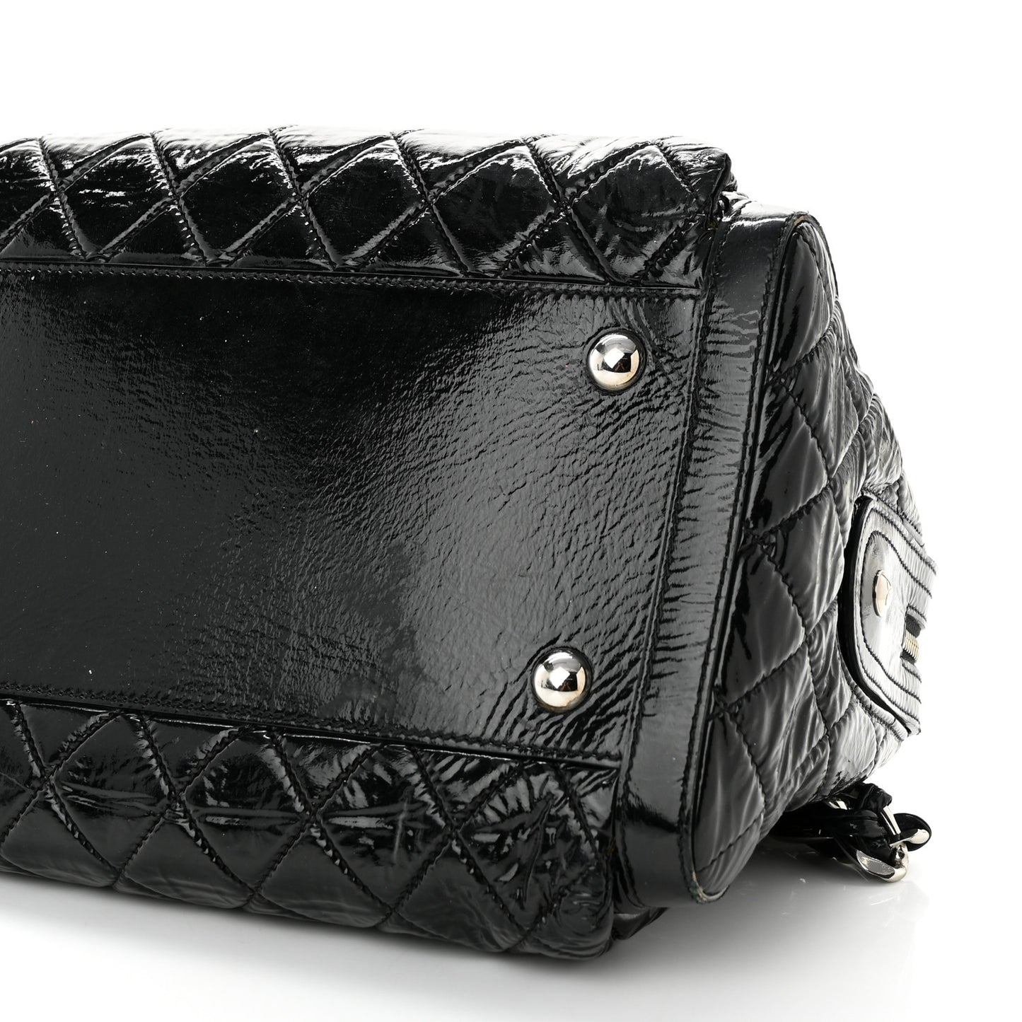 Patent Quilted Day Glo Flap Bag Black