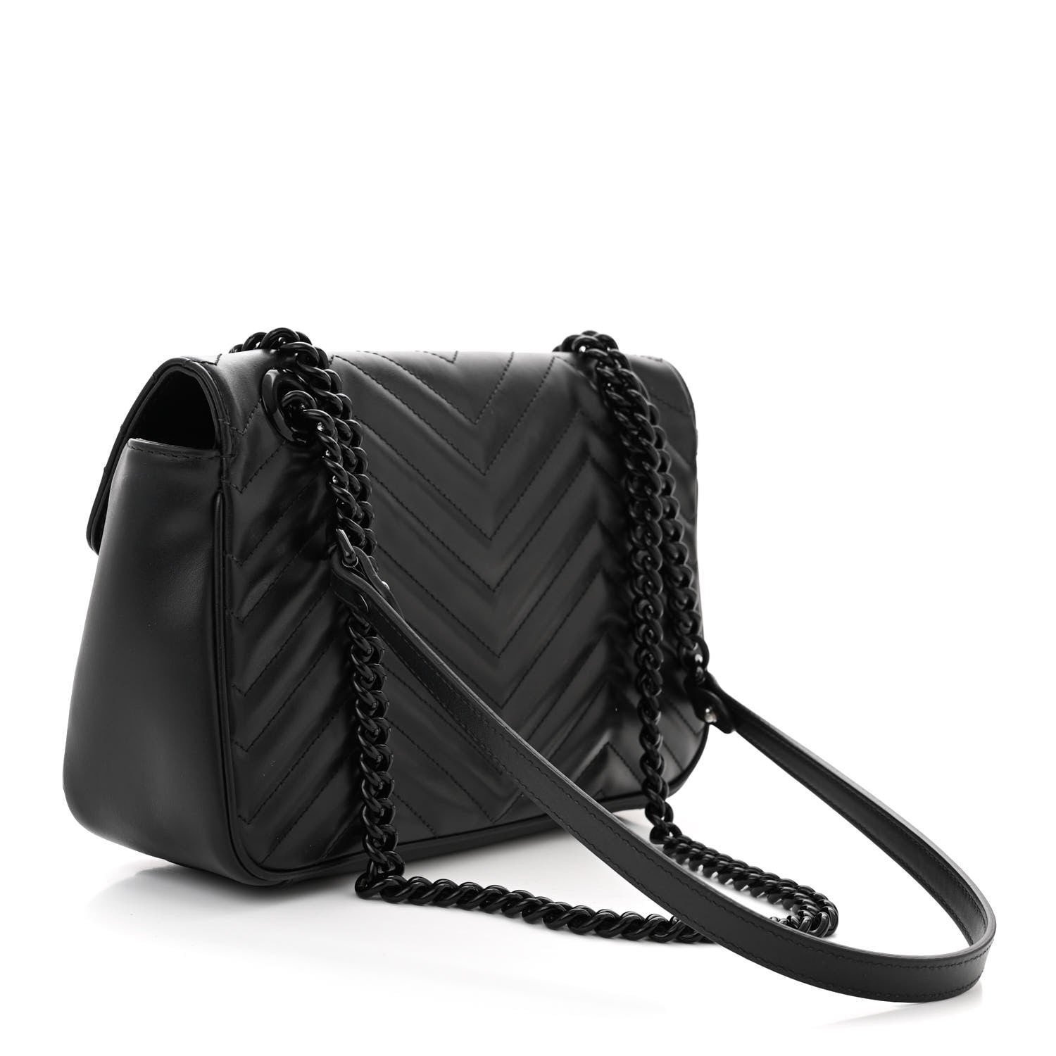Gucci Calfskin Matelasse Monochrome Small GG Marmont Shoulder Bag Black 3 of 10
