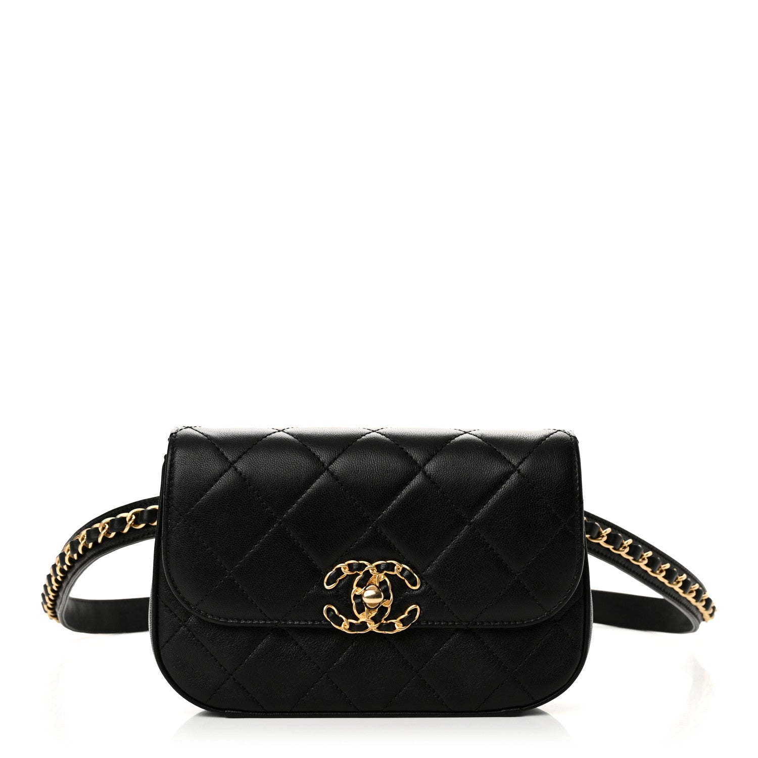 Chanel Lambskin Quilted Chain Infinity Waist Belt Bag Black 1 of 10