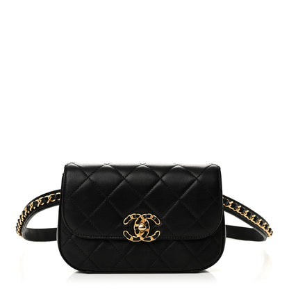 Chanel Lambskin Quilted Chain Infinity Waist Belt Bag Black 1 of 10