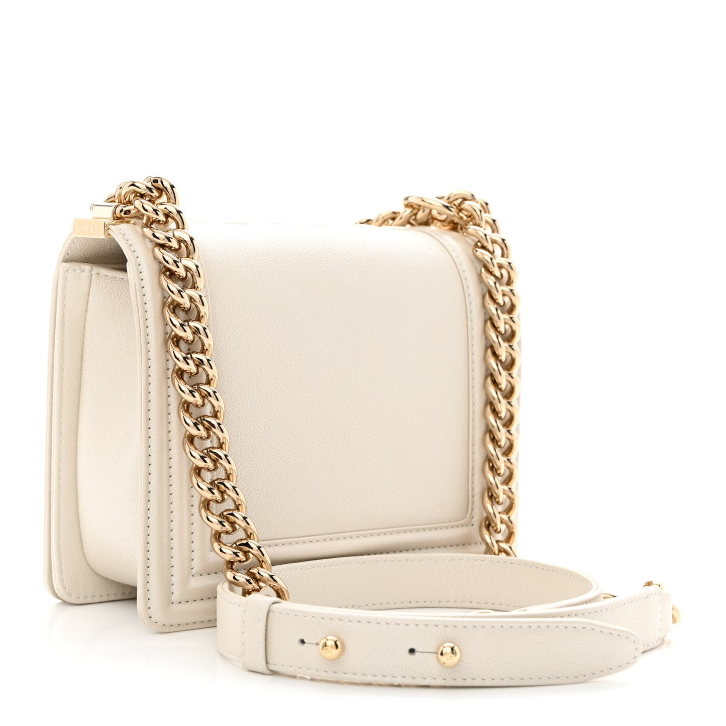 Iridescent Caviar Mini Boy Flap White