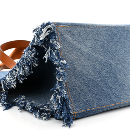 Fendi Denim Lavato Vitello King Logo Embroidered Frayed Large Tote Denim Chiaro Cuoio 9 of 10