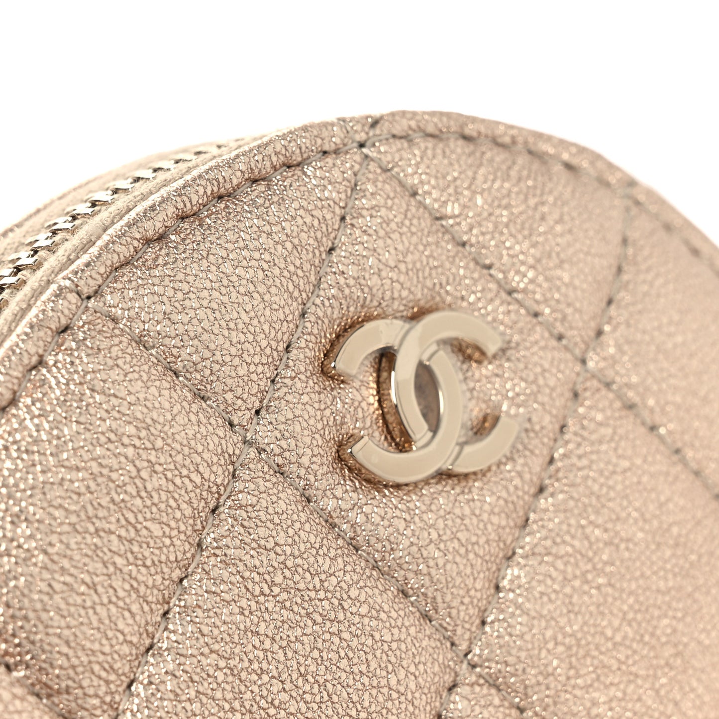 Metallic Lambskin Quilted Round Clip On Coin Purse Airpods Case Gold
