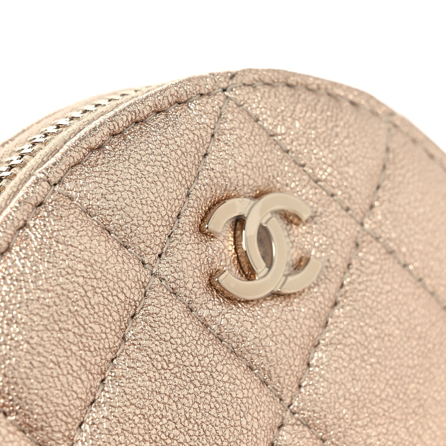 Chanel Metallic Lambskin Quilted Round Clip On Coin Purse Airpods Case Gold 11 of 13