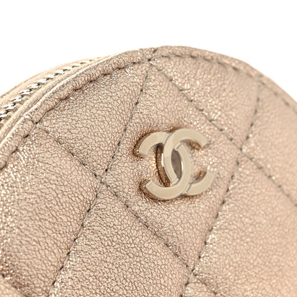 Chanel Metallic Lambskin Quilted Round Clip On Coin Purse Airpods Case Gold 11 of 13