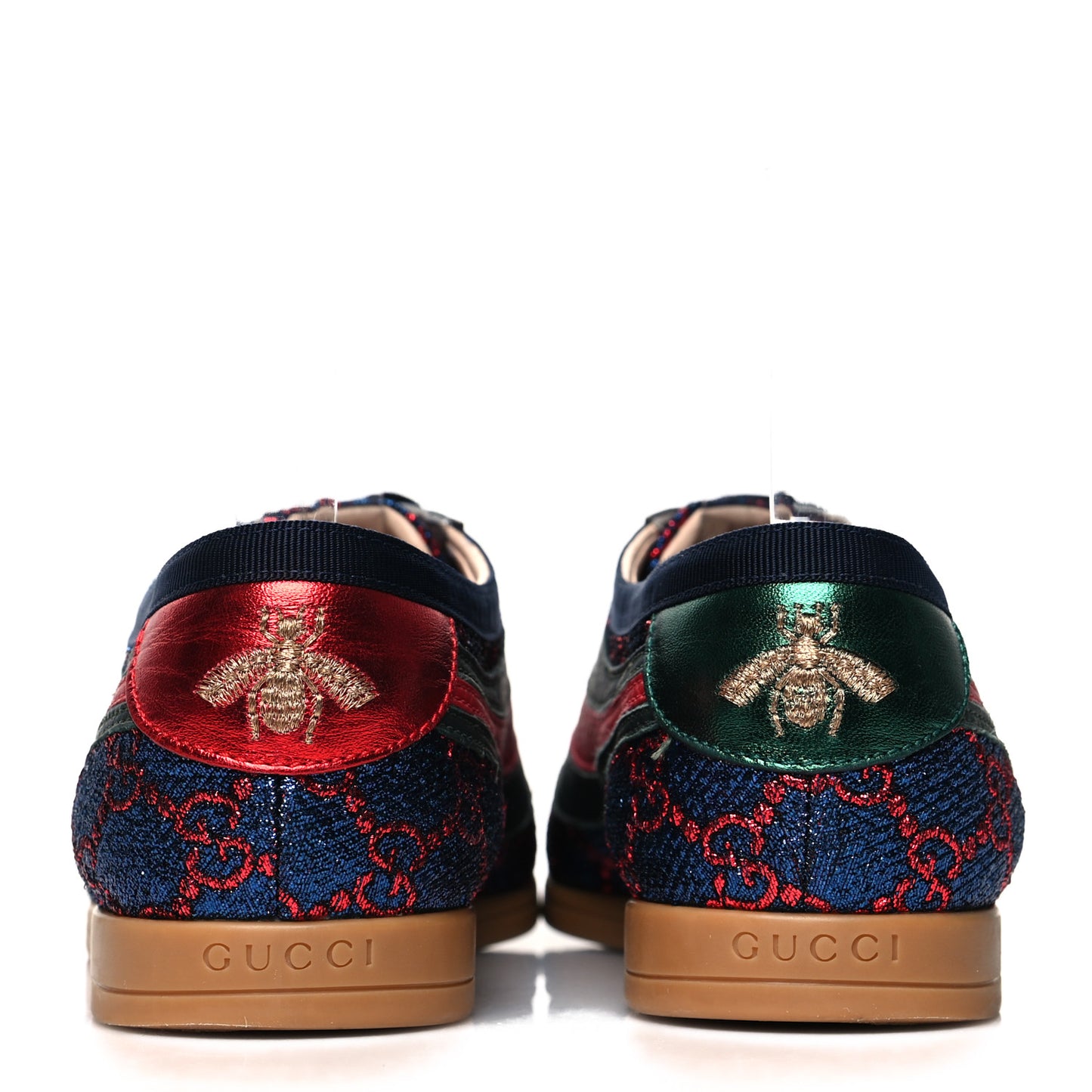 Lurex Calfskin Web GG Monogram Womens Falacer Sneakers 38 Iridescent Blue Iridescent Red Silver