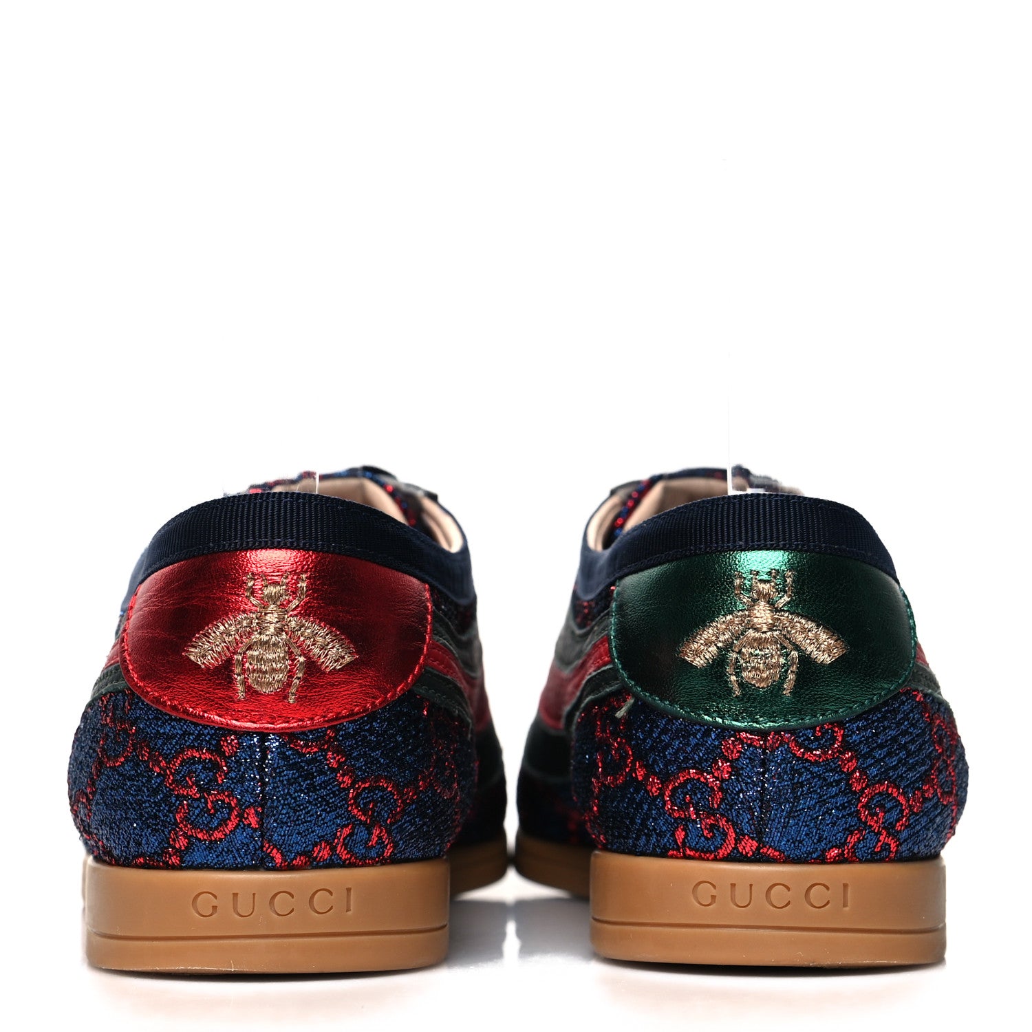 Gucci Lurex Calfskin Web GG Monogram Womens Falacer Sneakers 38 Iridescent Blue Iridescent Red Silver 5 of 9