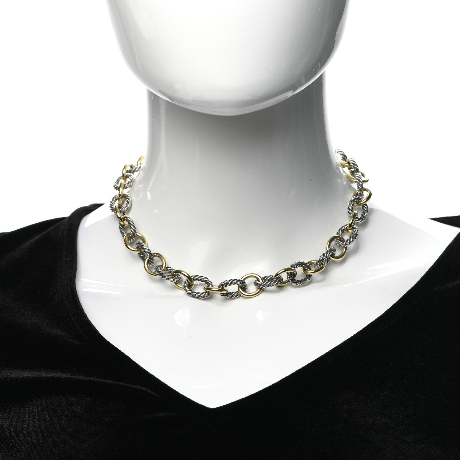 David Yurman Sterling Silver 18K Yellow Gold 12mm Large Oval Link Necklace 2 of 5